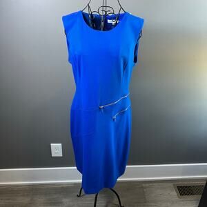 Calvin Klein Blue Sleeveless Sheath Career Dress Size 12